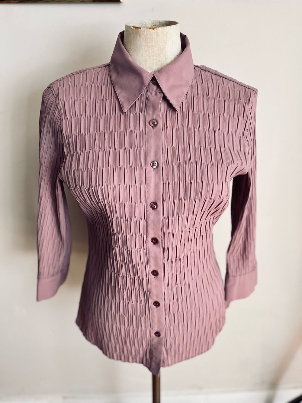 Apt. 9 Crinkle Button-Front Shirt - Mauve/ size small/ stretch